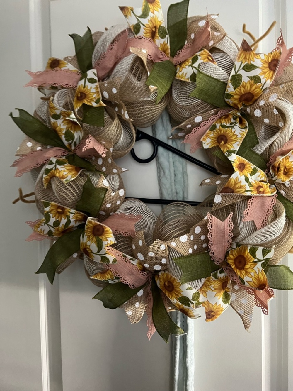 Sunflower Burlap Holiday Wreath - Neutral, Green & Pink